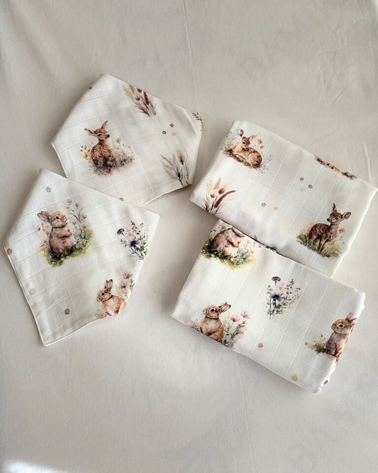 İkili Muslin Örtü + Müslin Bebek Önlüğü 108