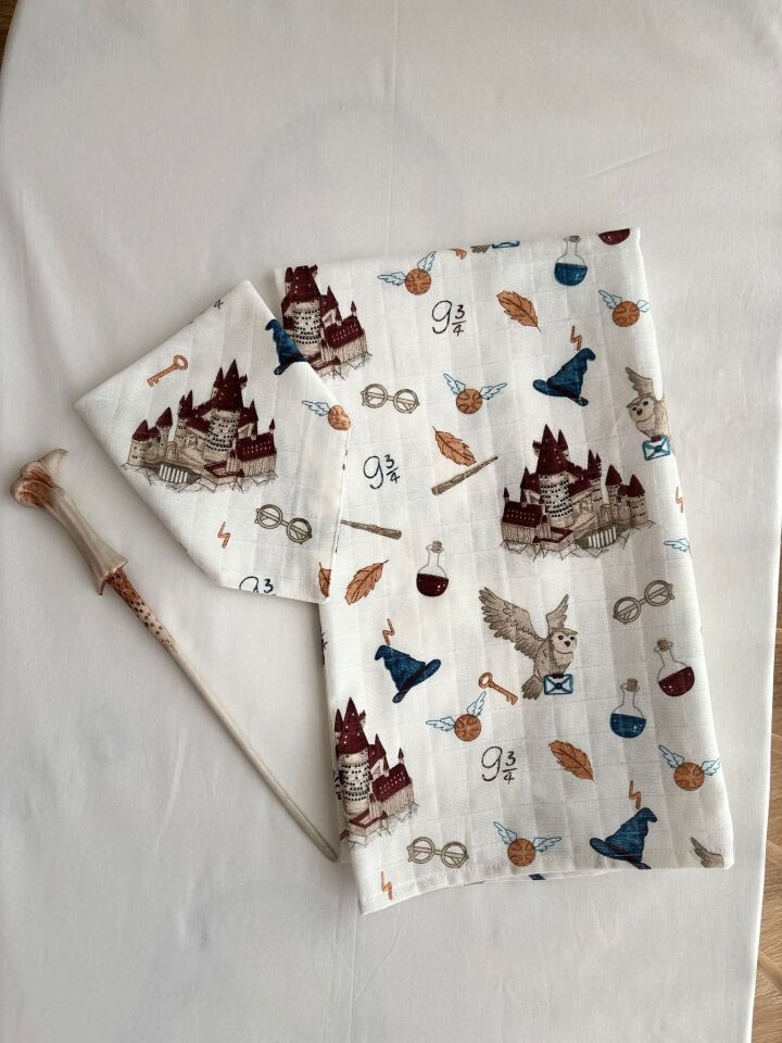 Müslin örtü + Müslin Bebek Önlüğü Harry Porter Desen 109